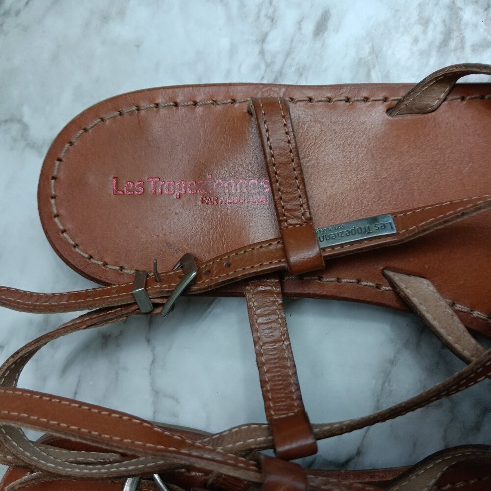 LES TROPEZIENNES PAR M. BELARBI Women's brown leather strappy sandals size 40 - Picture 4 of 5